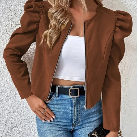 Luxe Puff Sleeve Zip up Jacket - Picture 11 of 15